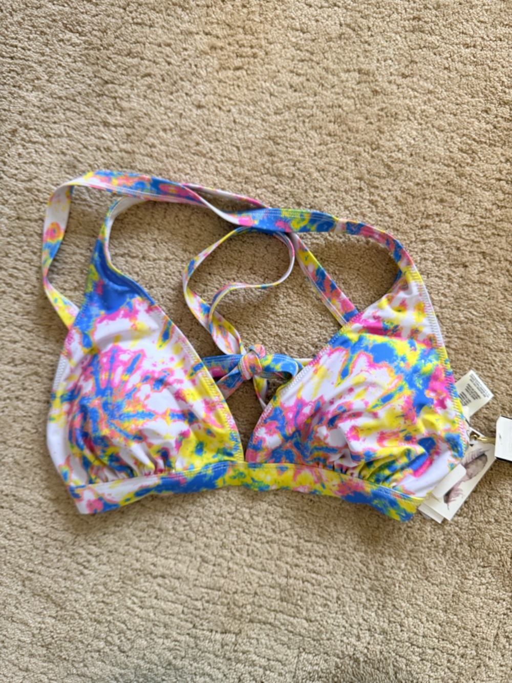 Jessica Simpson Multicolor Tie-Dye Triangle Bikini Top - Pink Blue Yellow